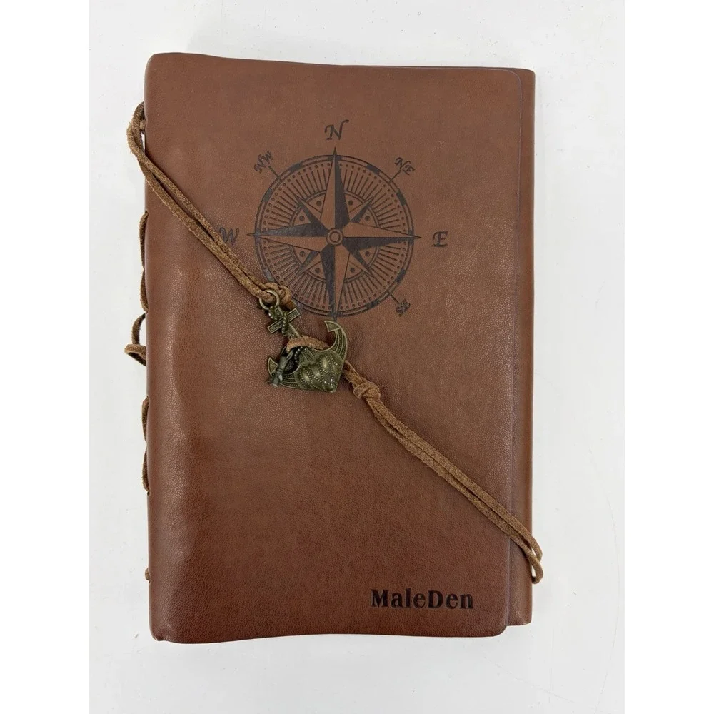 Maleden Refillable Leather Journal 6 Ring Binder Nautical Anchor Compass Rose